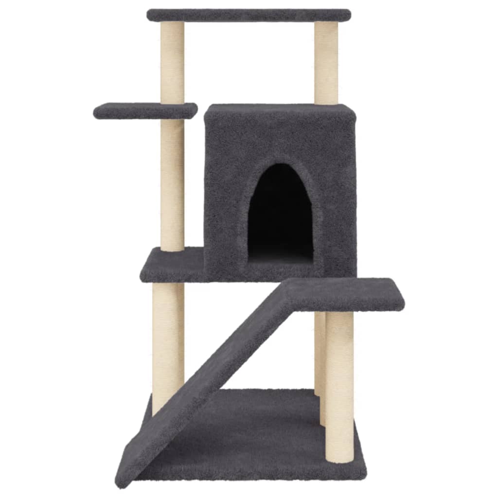 Cat house with sisal rope scratching posts, dark grey, 97 cm