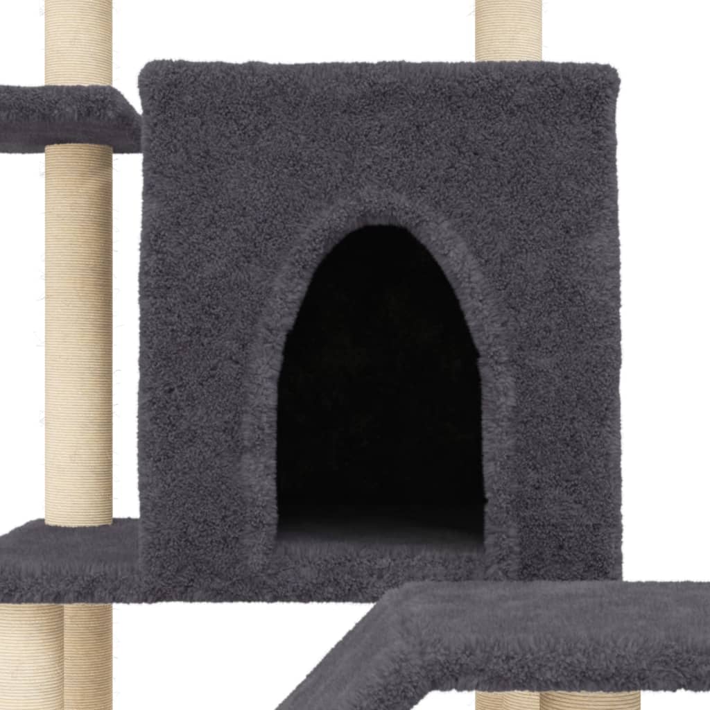 Cat house with sisal rope scratching posts, dark grey, 97 cm