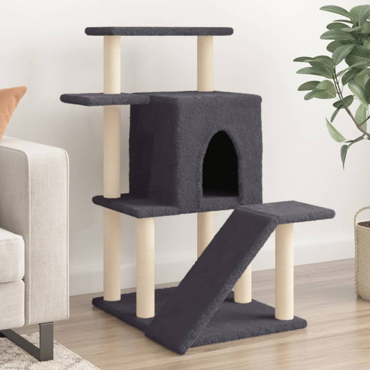 Cat house with sisal rope scratching posts, dark grey, 97 cm