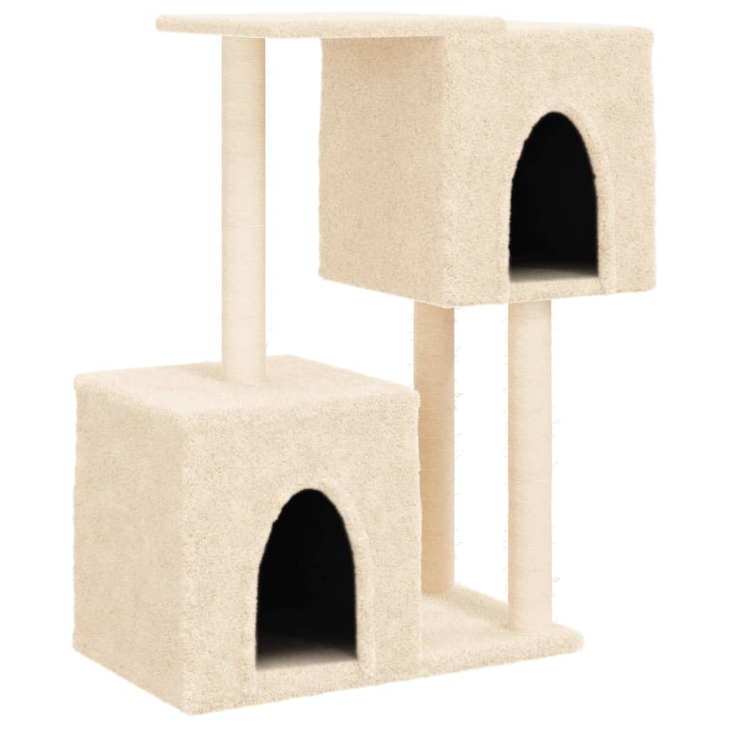 Cat house with sisal rope and scratching post, cream, 86 cm