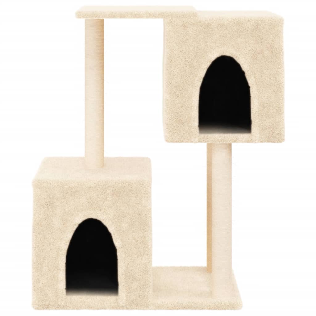 Cat house with sisal rope and scratching post, cream, 86 cm