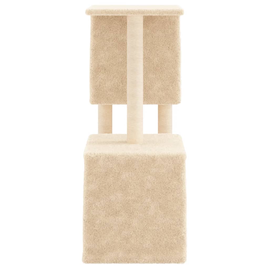 Cat house with sisal rope and scratching post, cream, 86 cm