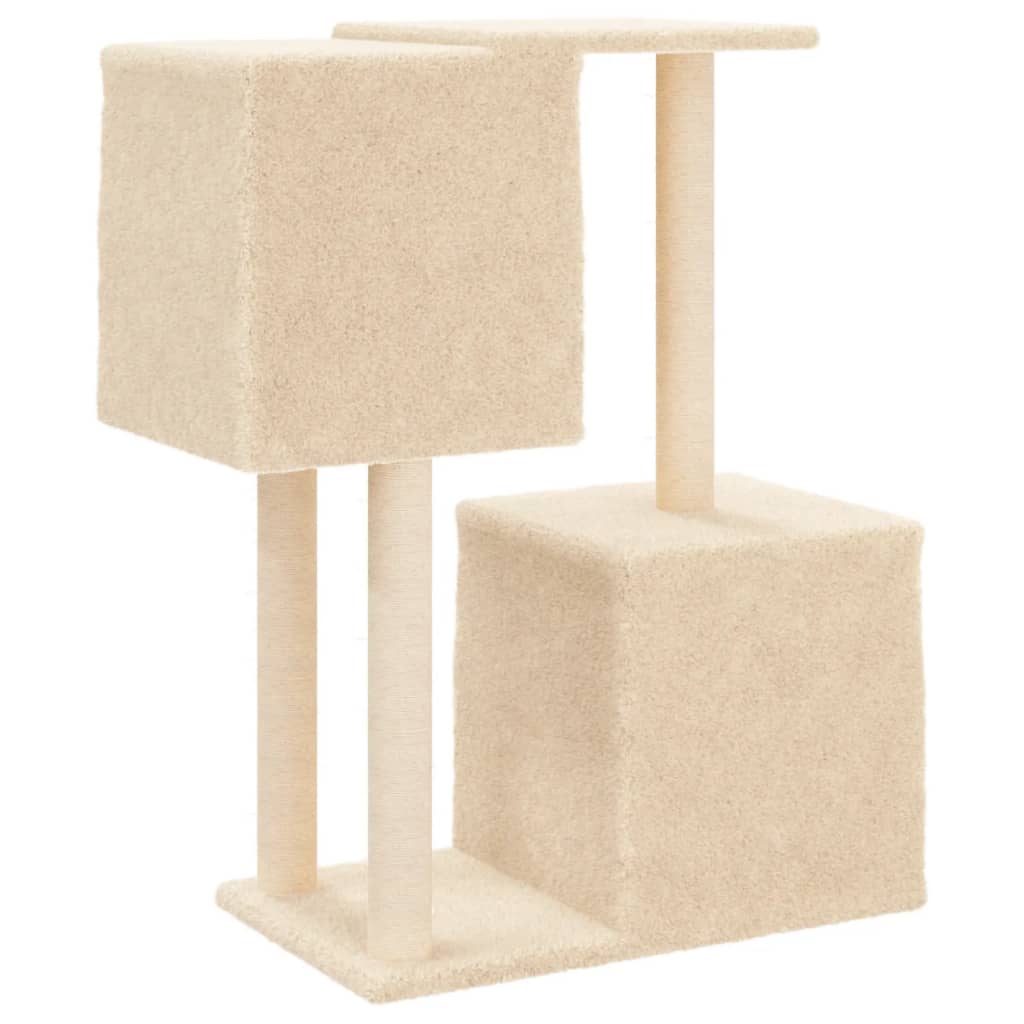 Cat house with sisal rope and scratching post, cream, 86 cm