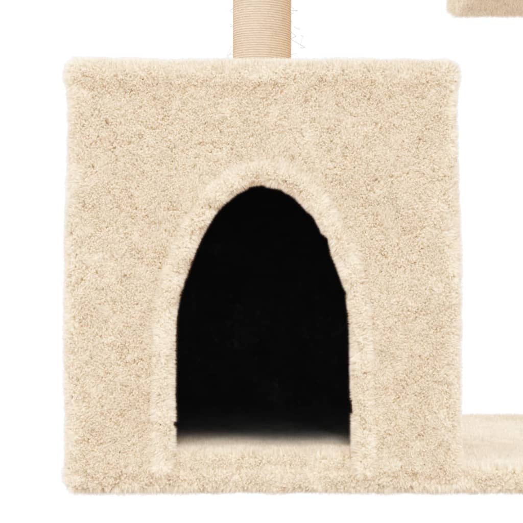 Cat house with sisal rope and scratching post, cream, 86 cm