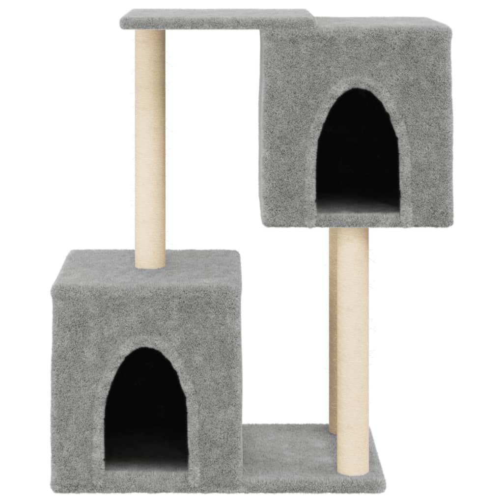 Cat house with sisal rope scratching posts, light grey, 86 cm