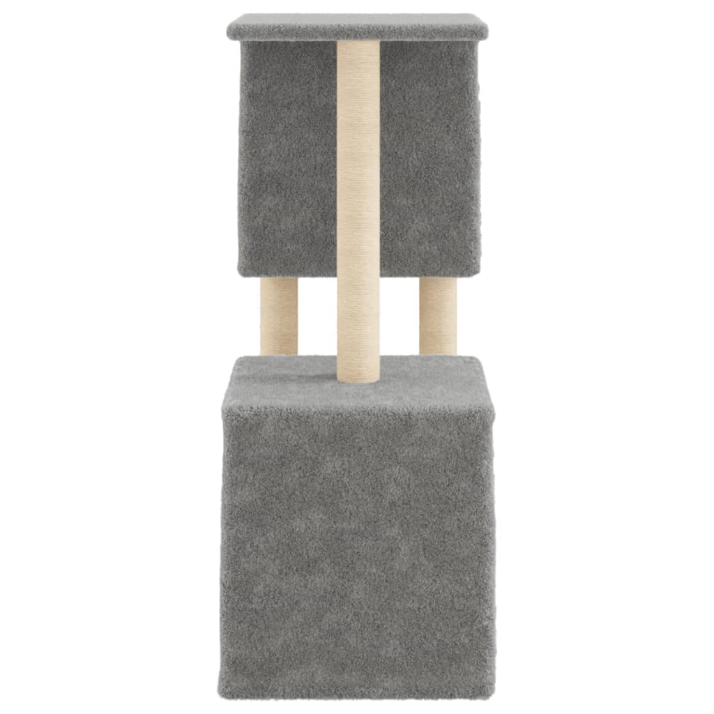 Cat house with sisal rope scratching posts, light grey, 86 cm