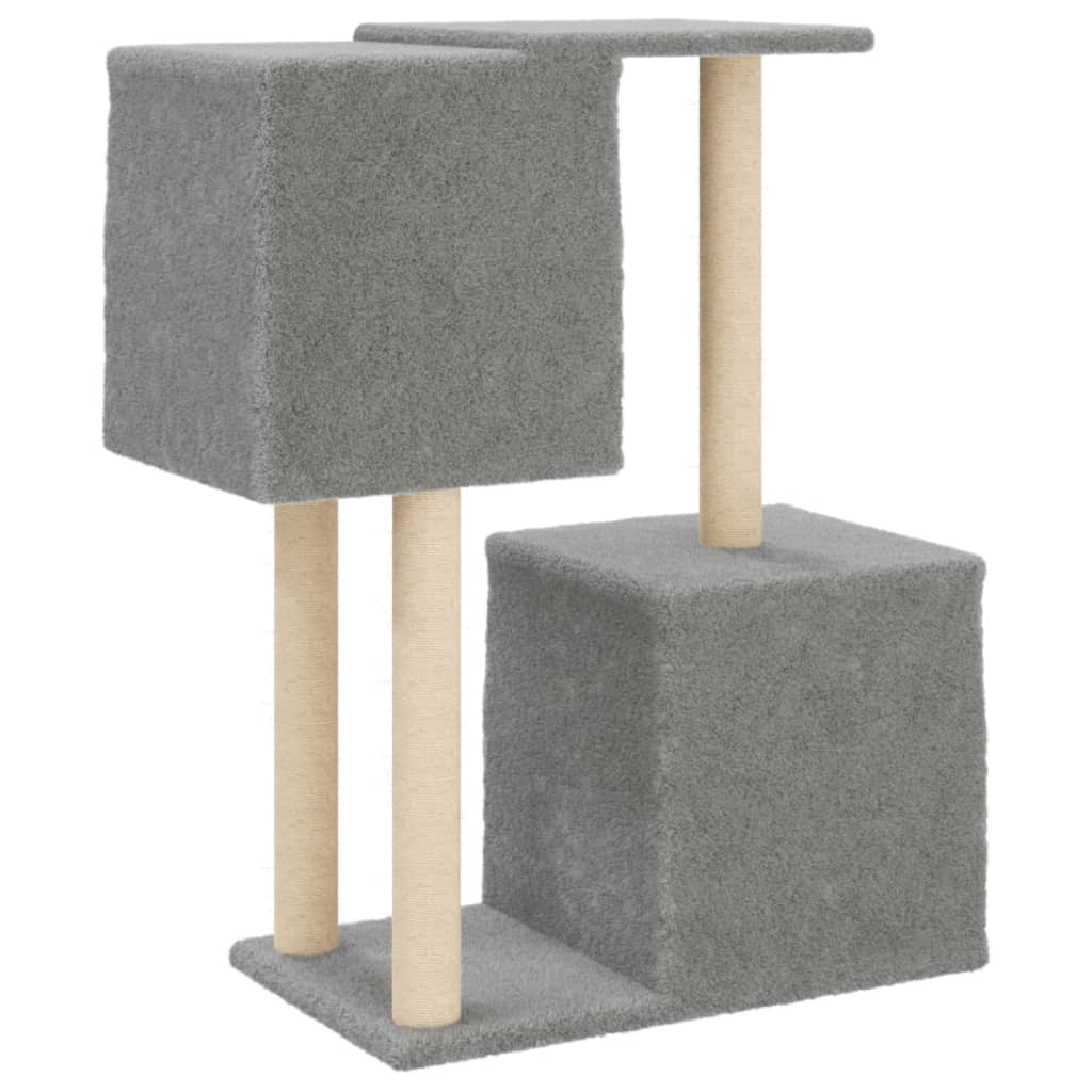 Cat house with sisal rope scratching posts, light grey, 86 cm