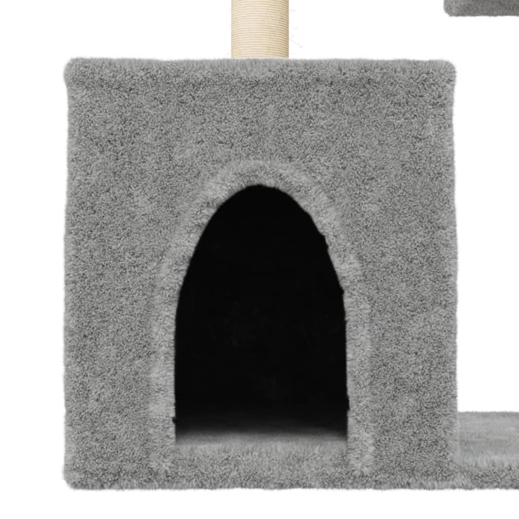 Cat house with sisal rope scratching posts, light grey, 86 cm