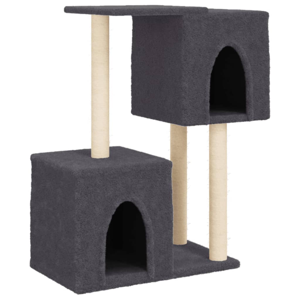 Cat house with sisal rope scratching posts, dark grey, 86 cm