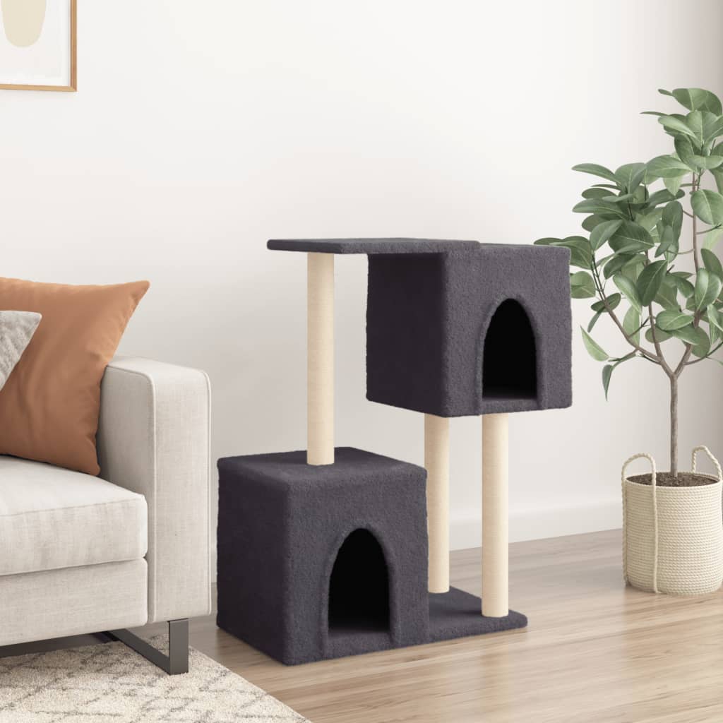 Cat house with sisal rope scratching posts, dark grey, 86 cm