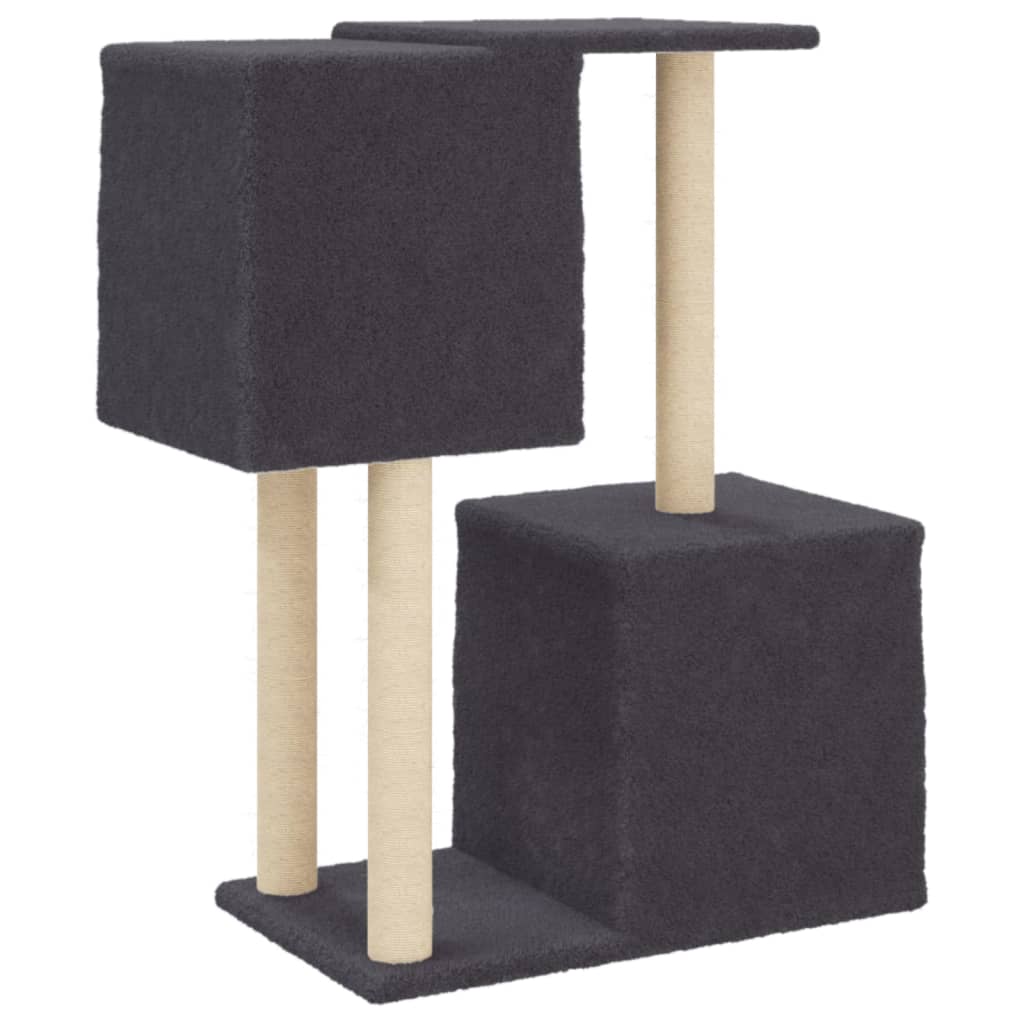 Cat house with sisal rope scratching posts, dark grey, 86 cm