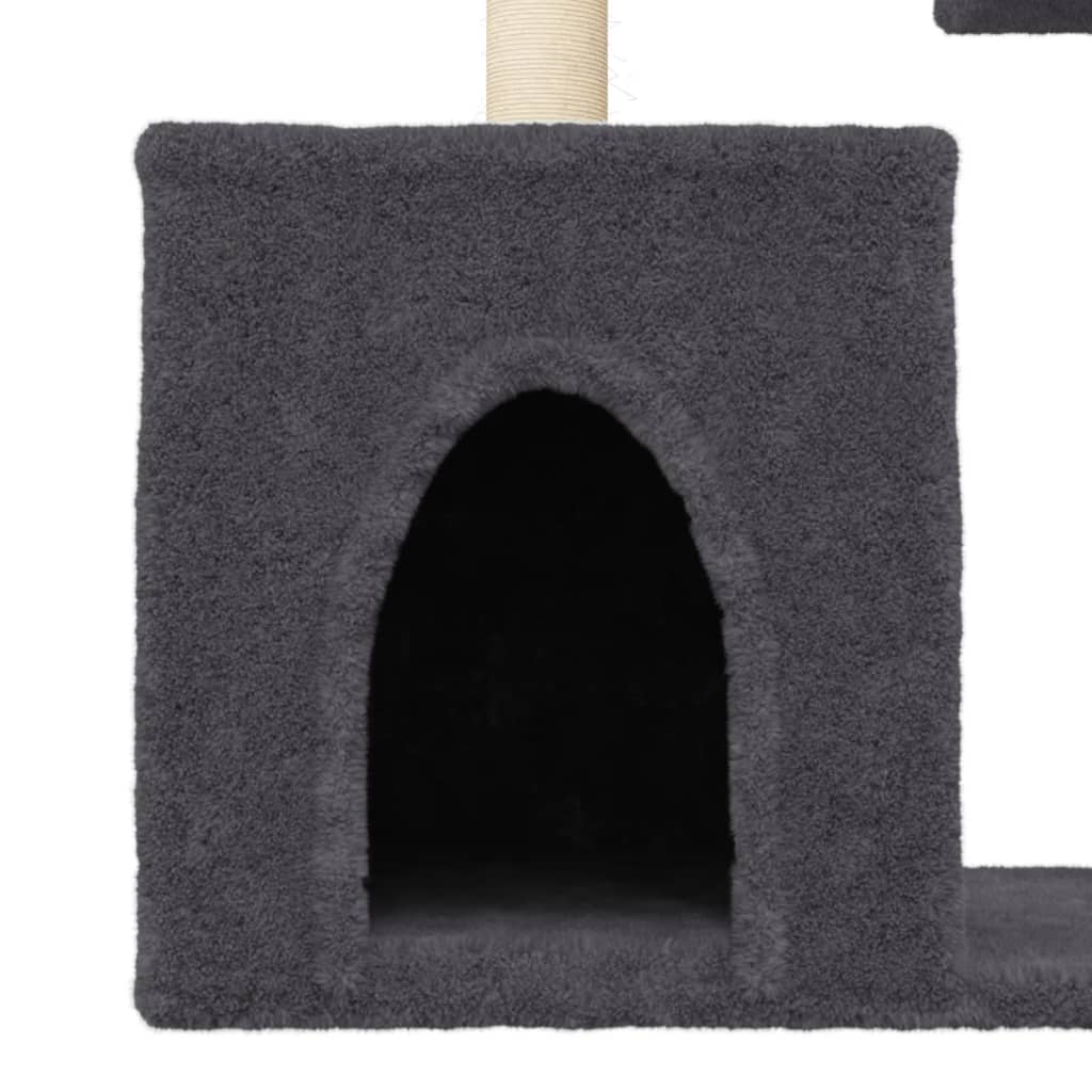 Cat house with sisal rope scratching posts, dark grey, 86 cm