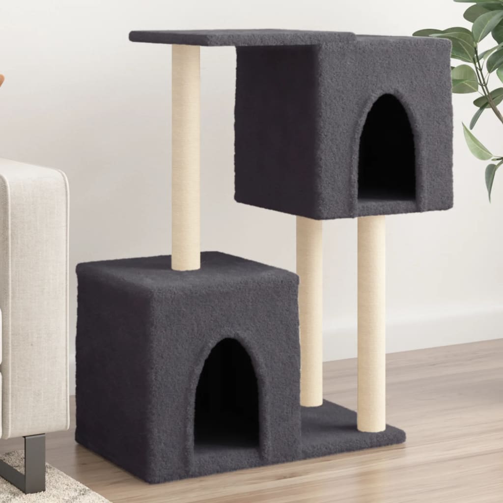 Cat house with sisal rope scratching posts, dark grey, 86 cm