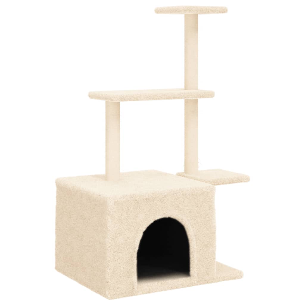 Cat house with sisal rope and scratching post, cream, 110 cm