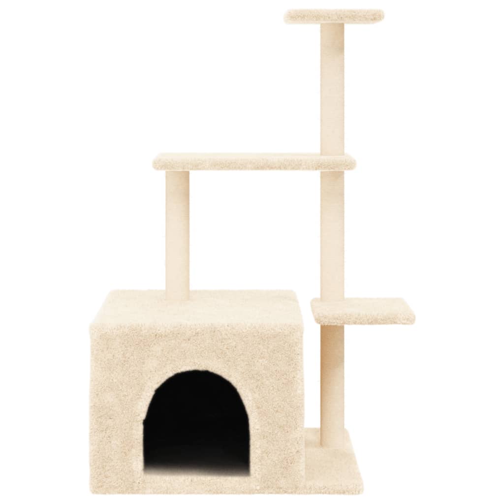 Cat house with sisal rope and scratching post, cream, 110 cm