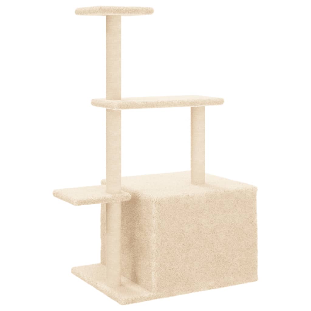 Cat house with sisal rope and scratching post, cream, 110 cm