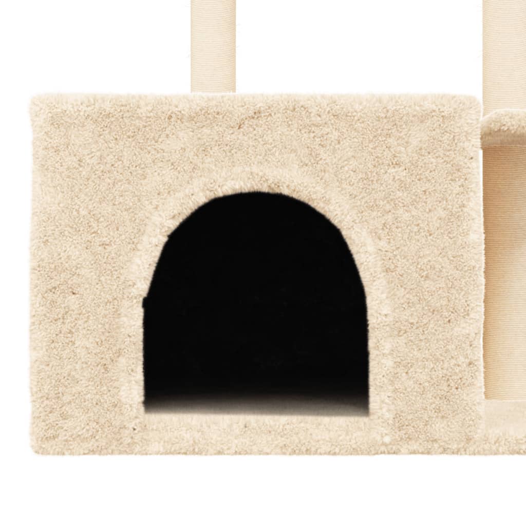 Cat house with sisal rope and scratching post, cream, 110 cm