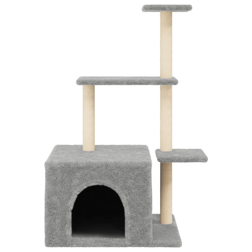 Cat house with sisal rope and scratching post, light grey, 110 cm