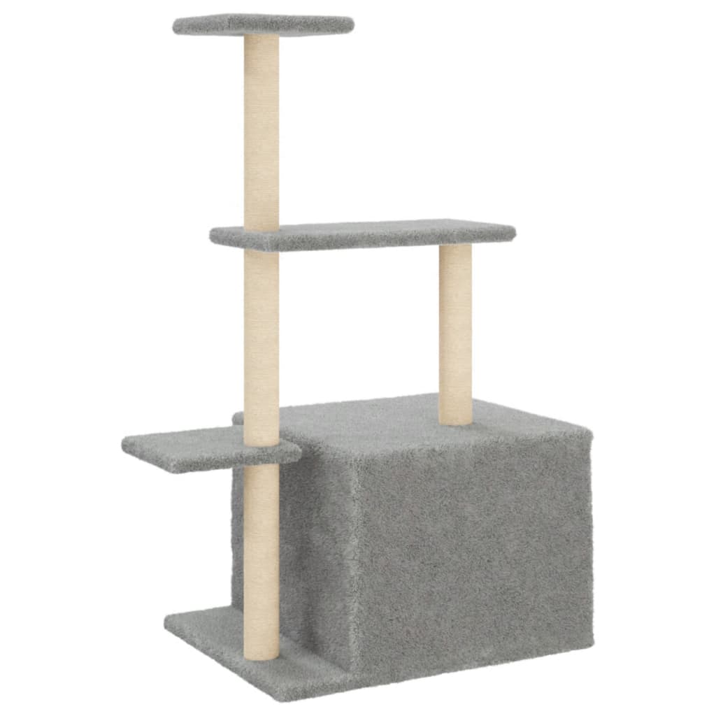 Cat house with sisal rope and scratching post, light grey, 110 cm