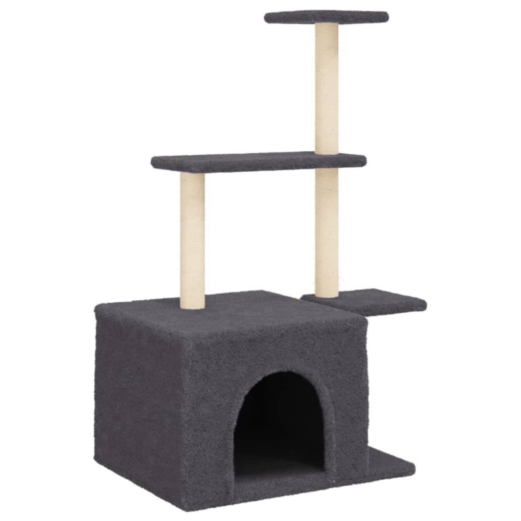 Cat house with sisal rope scratching posts, dark grey, 110 cm