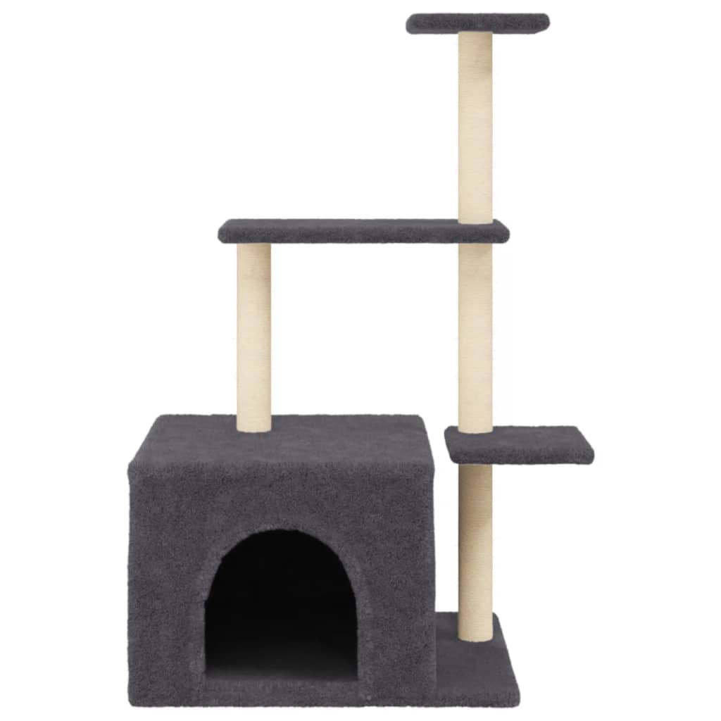 Cat house with sisal rope scratching posts, dark grey, 110 cm