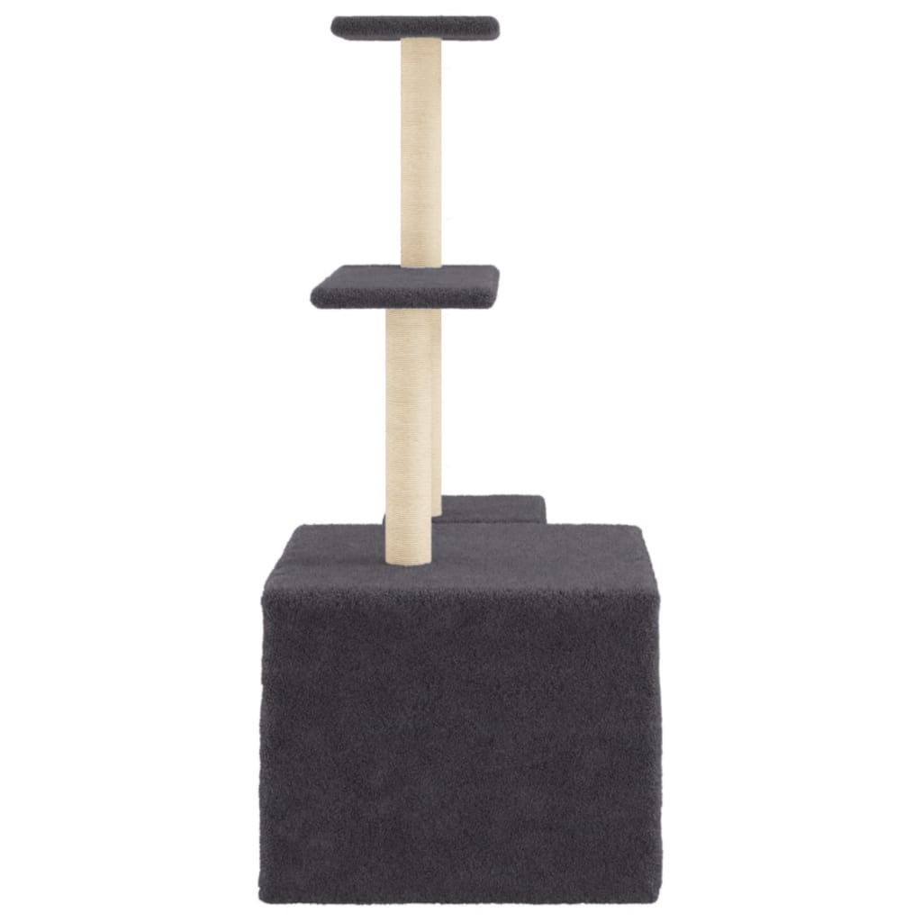 Cat house with sisal rope scratching posts, dark grey, 110 cm