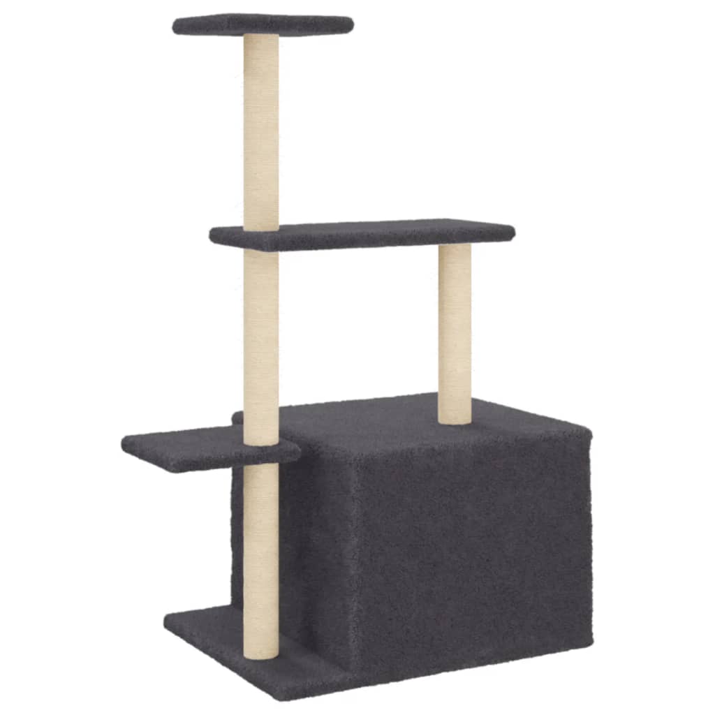 Cat house with sisal rope scratching posts, dark grey, 110 cm