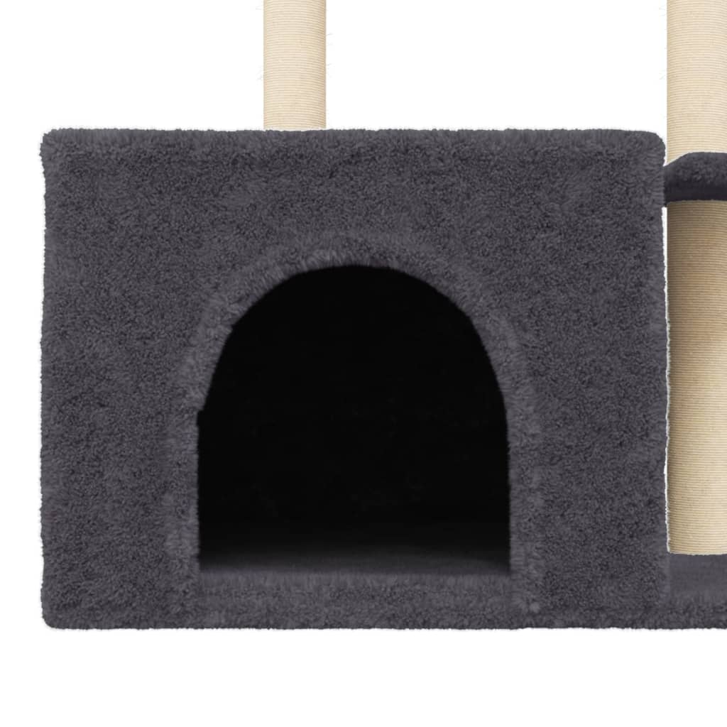 Cat house with sisal rope scratching posts, dark grey, 110 cm