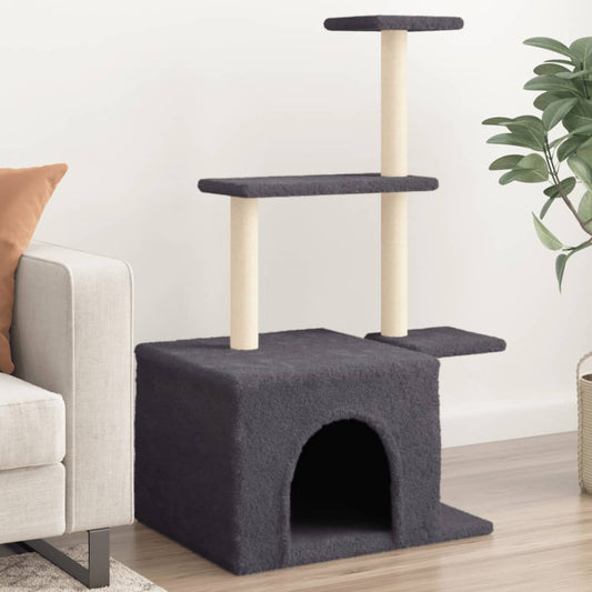 Cat house with sisal rope scratching posts, dark grey, 110 cm