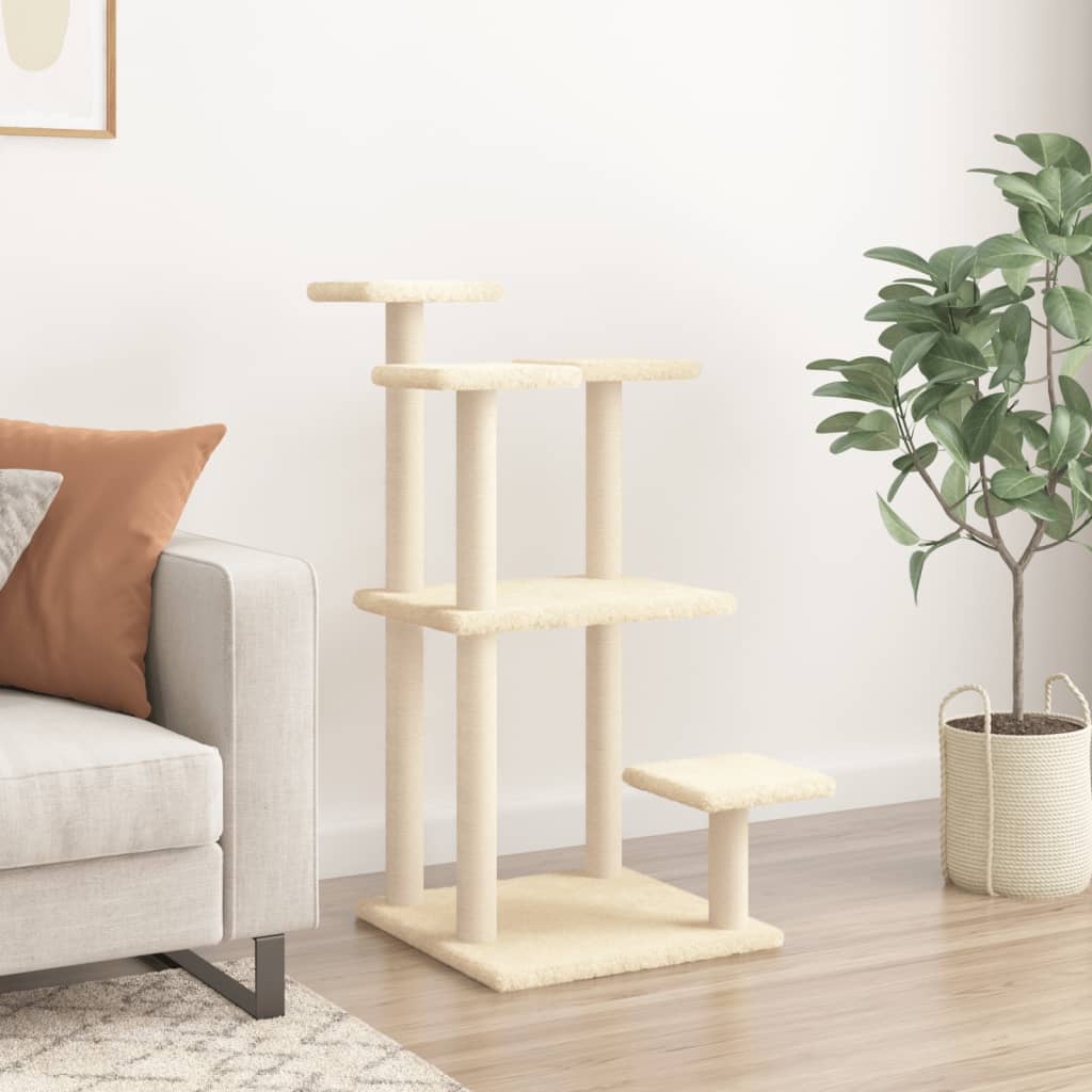 Cat scratching post with platforms, cream, 98.5 cm