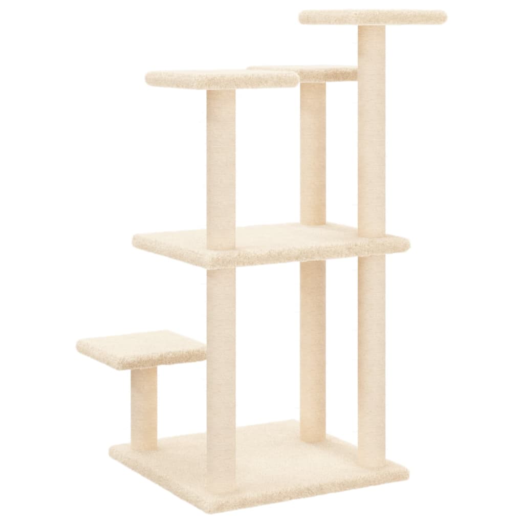 Cat scratching post with platforms, cream, 98.5 cm