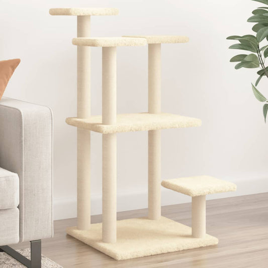 Cat scratching post with platforms, cream, 98.5 cm