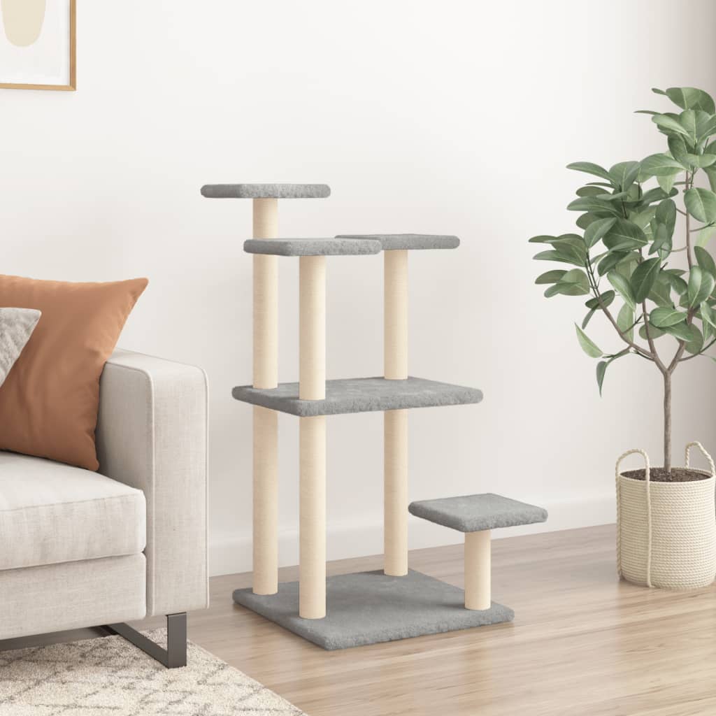 Cat scratching post with platforms, light grey, 98.5 cm