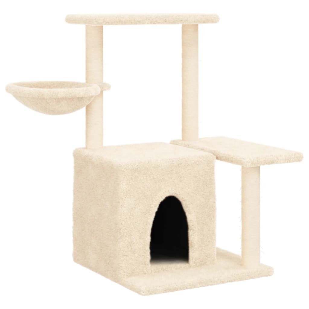 Cat house with sisal rope and scratching post, cream, 83 cm