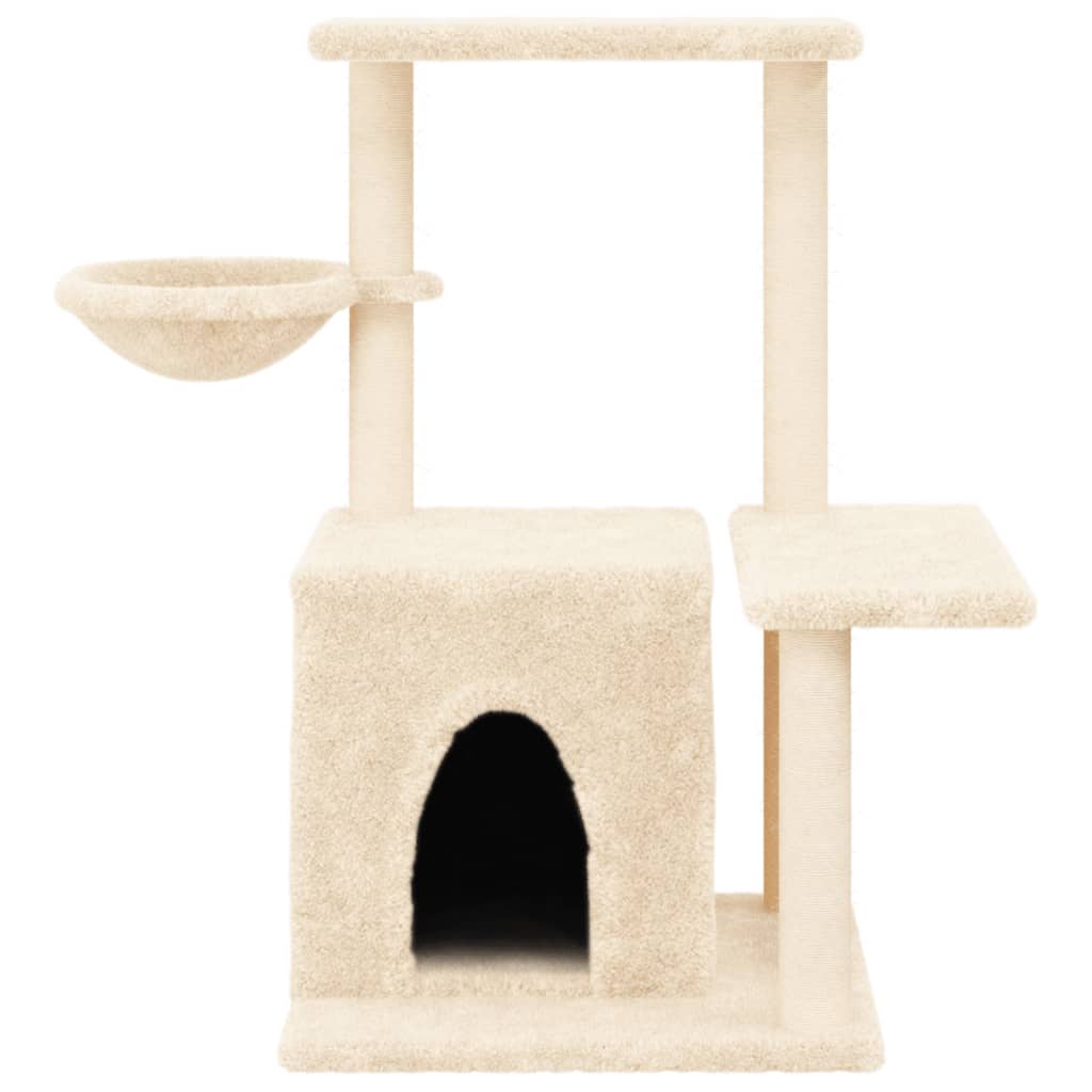 Cat house with sisal rope and scratching post, cream, 83 cm