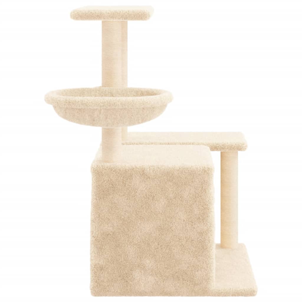 Cat house with sisal rope and scratching post, cream, 83 cm