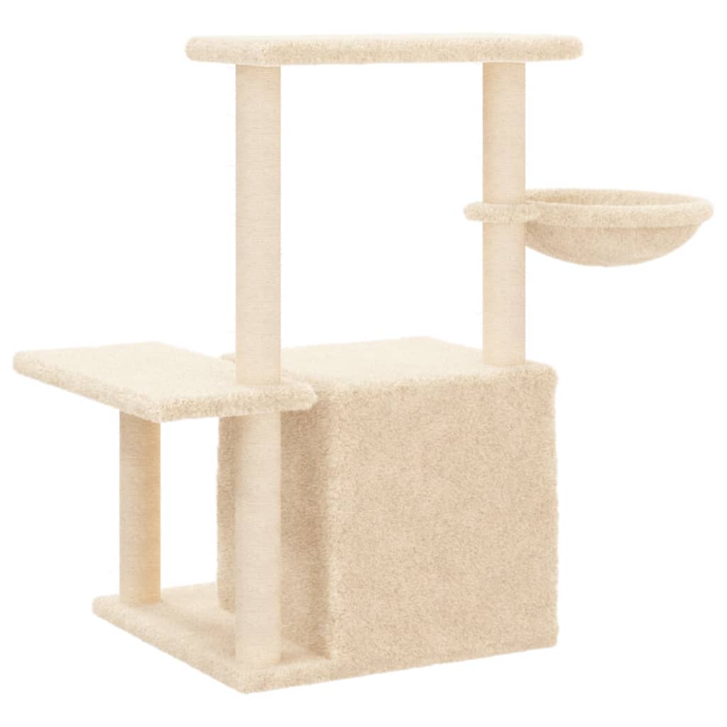 Cat house with sisal rope and scratching post, cream, 83 cm