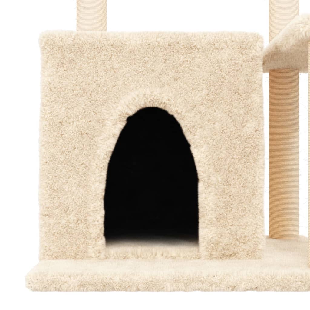 Cat house with sisal rope and scratching post, cream, 83 cm