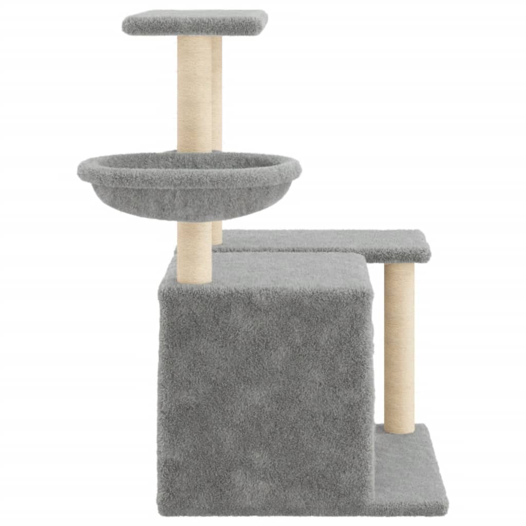 Cat house with sisal rope and scratching post, light grey, 83 cm