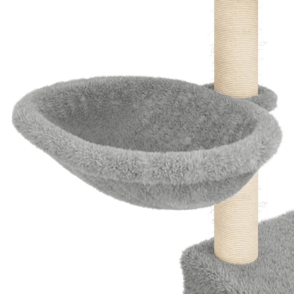 Cat house with sisal rope and scratching post, light grey, 83 cm