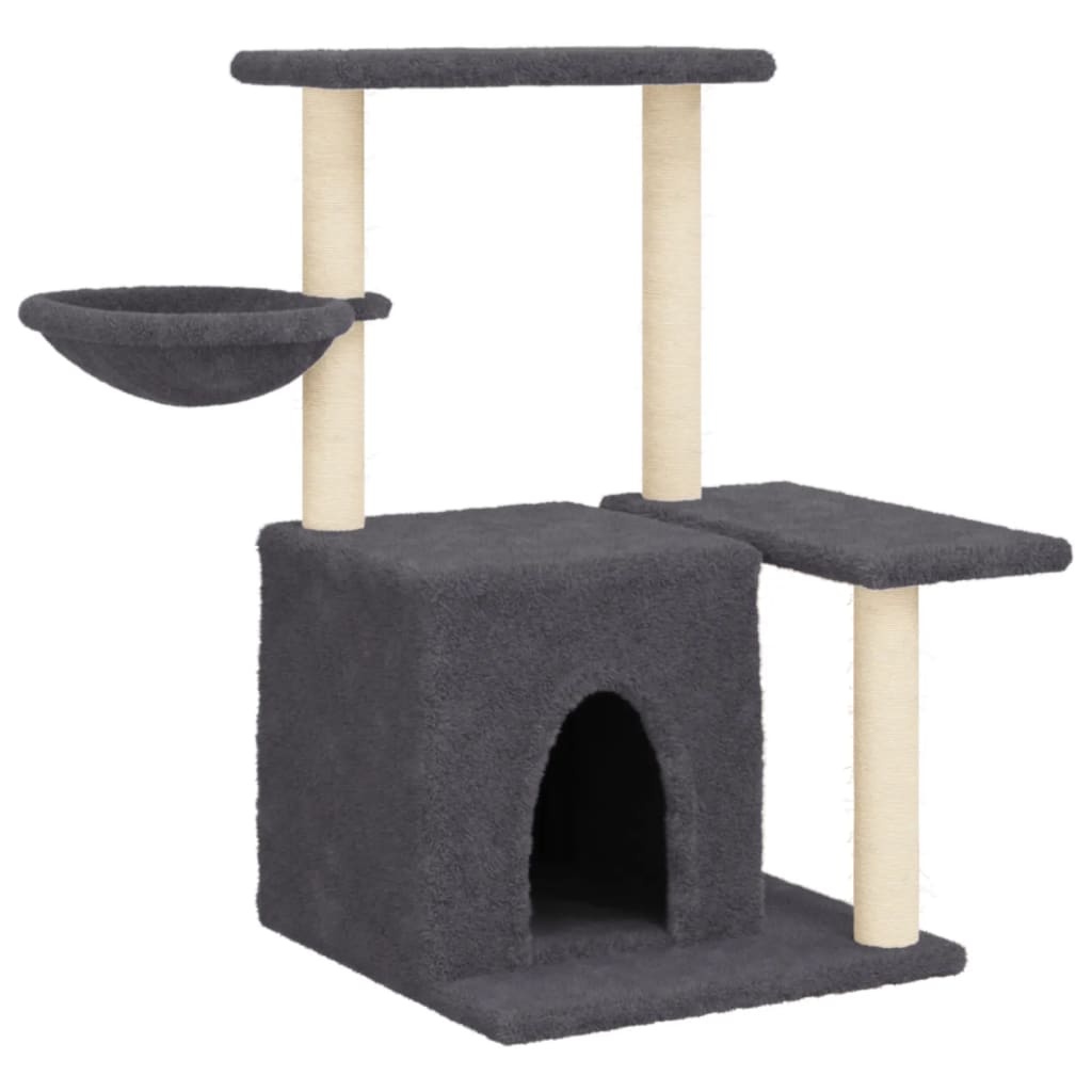 Cat house with sisal rope and scratching post, dark grey, 83 cm