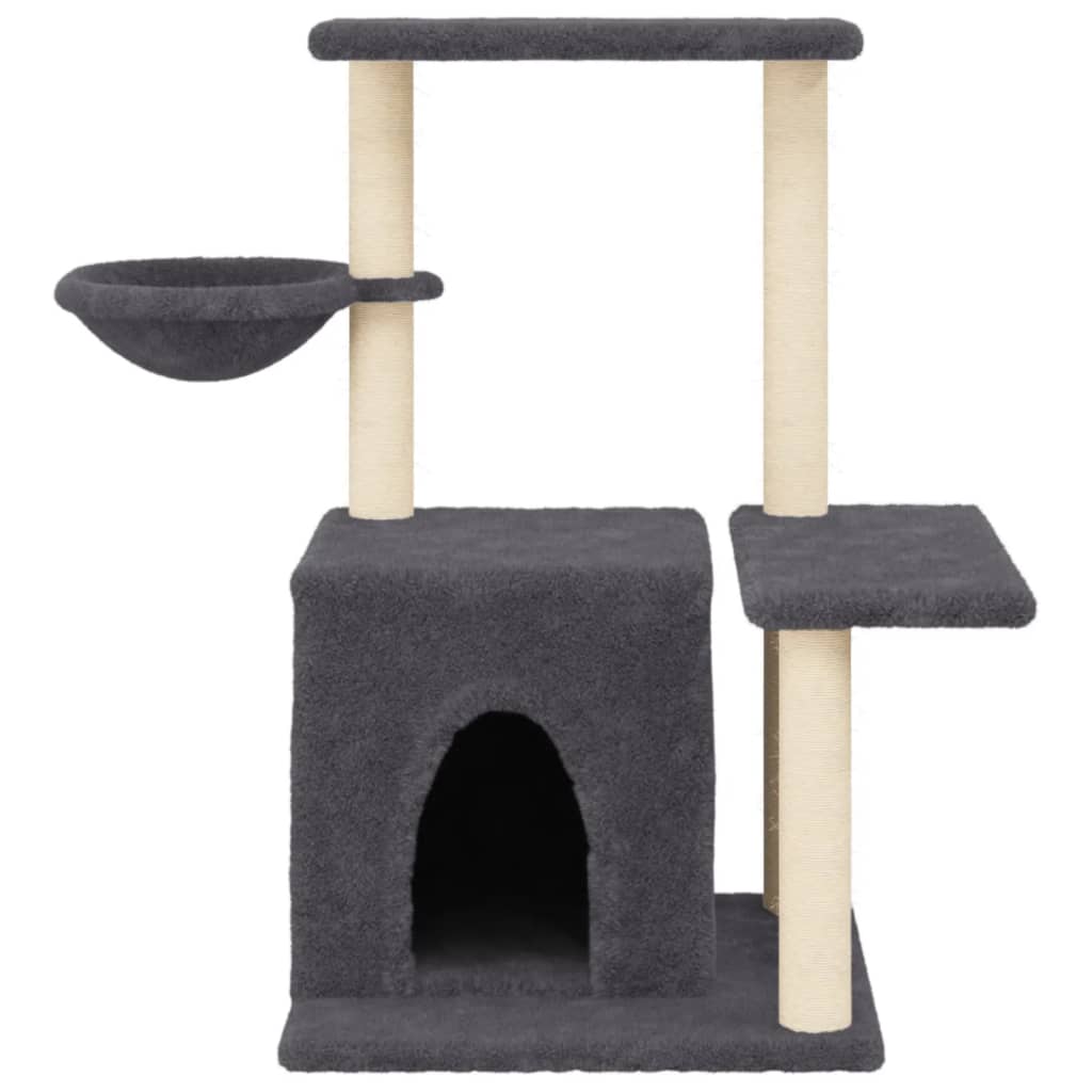 Cat house with sisal rope and scratching post, dark grey, 83 cm