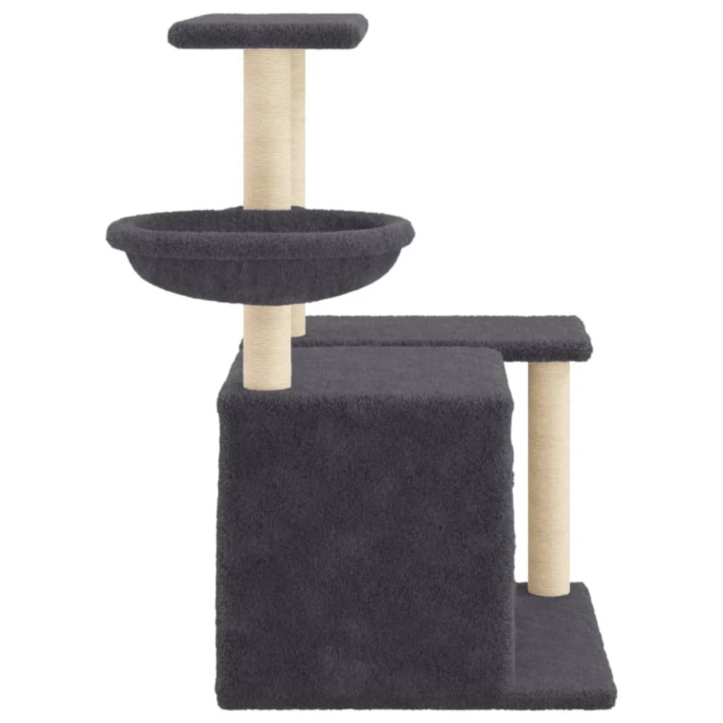 Cat house with sisal rope and scratching post, dark grey, 83 cm