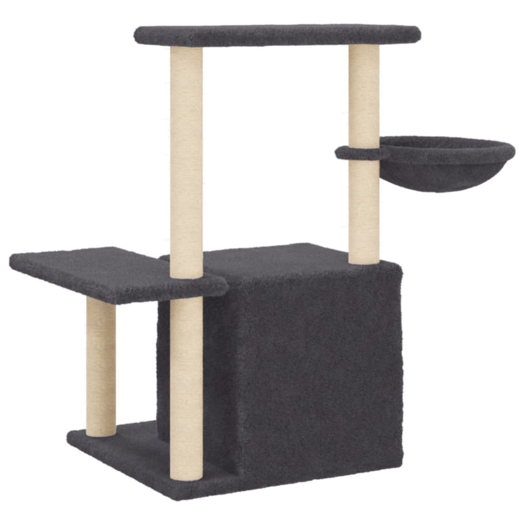 Cat house with sisal rope and scratching post, dark grey, 83 cm