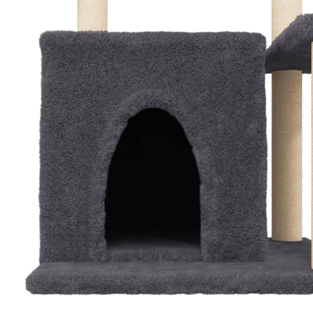 Cat house with sisal rope and scratching post, dark grey, 83 cm