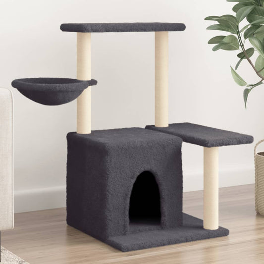 Cat house with sisal rope and scratching post, dark grey, 83 cm