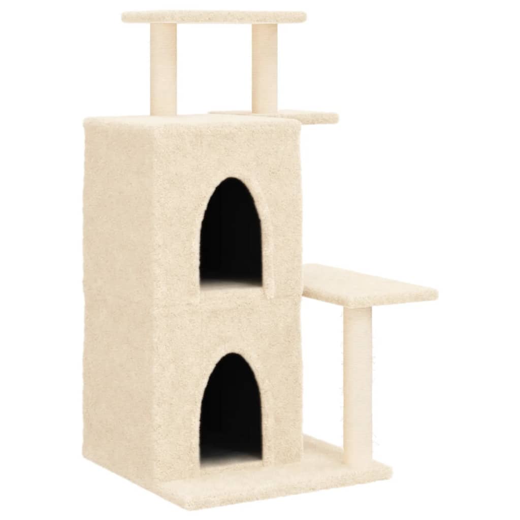 Cat house with sisal rope scratching posts, cream, 97 cm