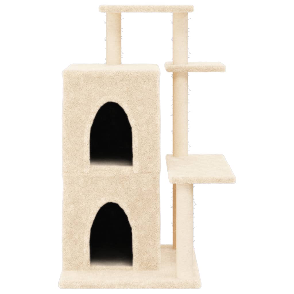 Cat house with sisal rope scratching posts, cream, 97 cm