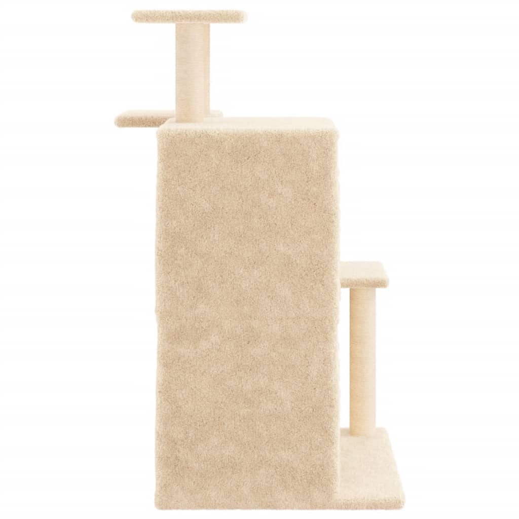 Cat house with sisal rope scratching posts, cream, 97 cm