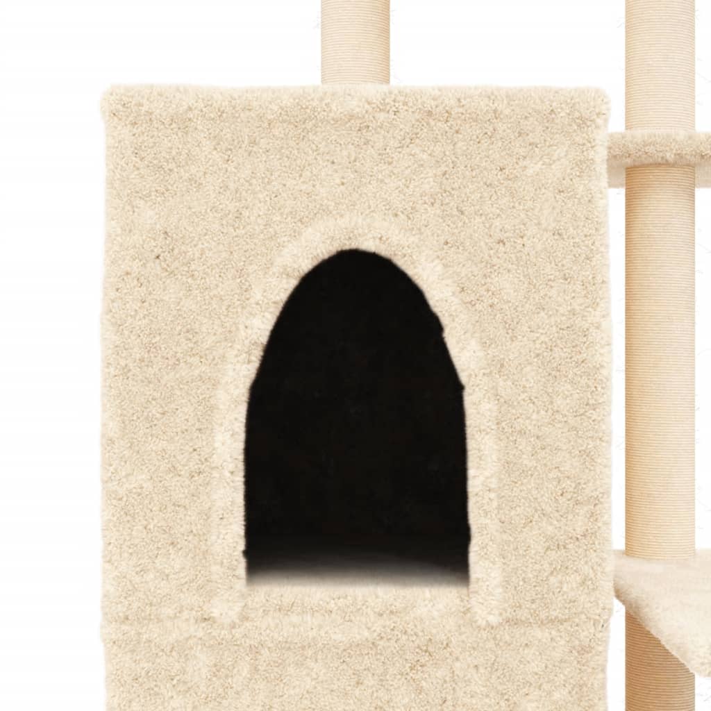 Cat house with sisal rope scratching posts, cream, 97 cm